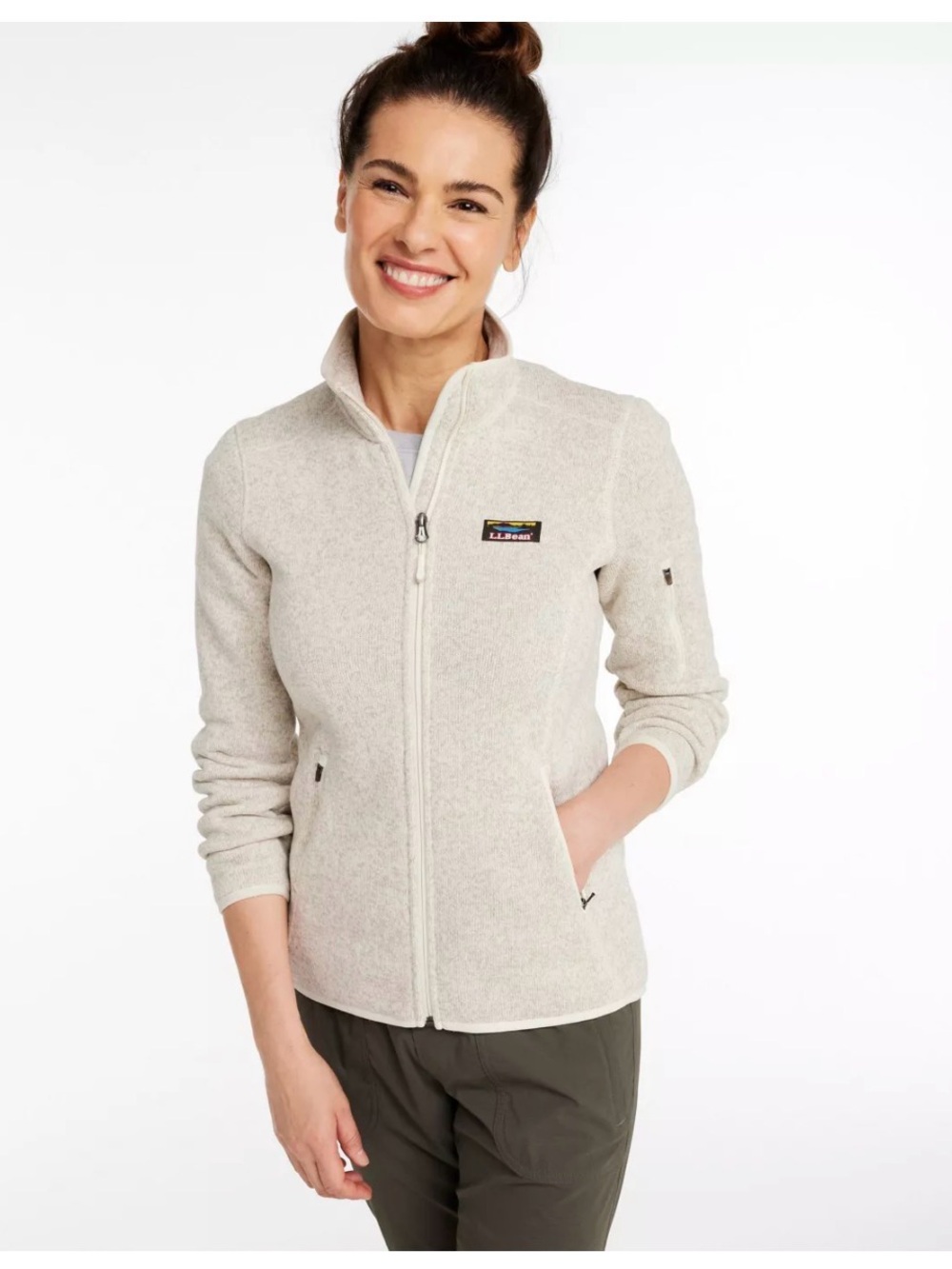 L.L. Bean Women's Light Cream Full-Zip Teddy Fleece Jacket